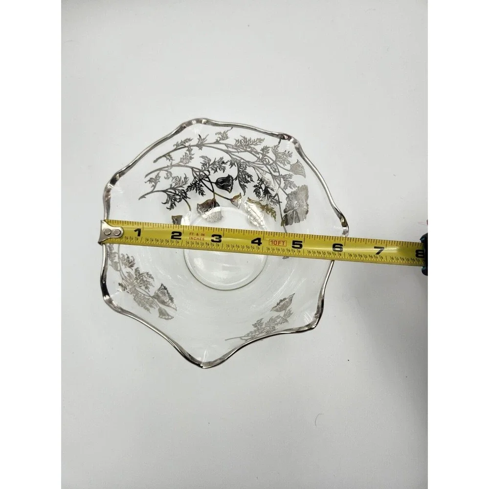 Silver Overlay floral poppy Flanders nut or candy‎ dish 25th anniversary gift